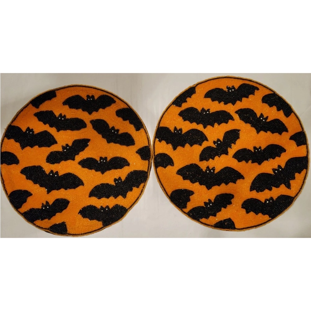 Max Studio Halloween Bat Placemat Set - Orange and Black